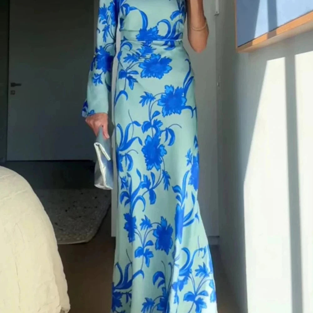 Floral Print One-Shoulder Maxi Dress