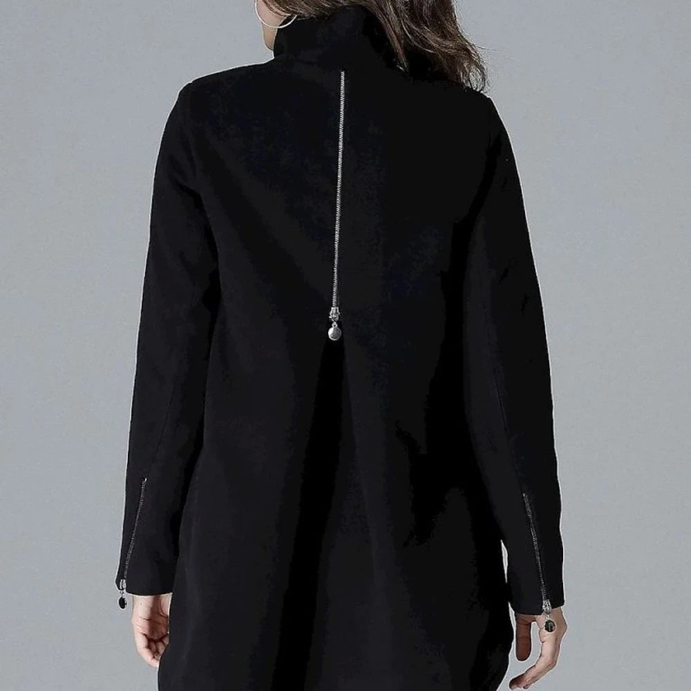 Fashion Jacket with Zipped Sleeves and Stand-Up Collar