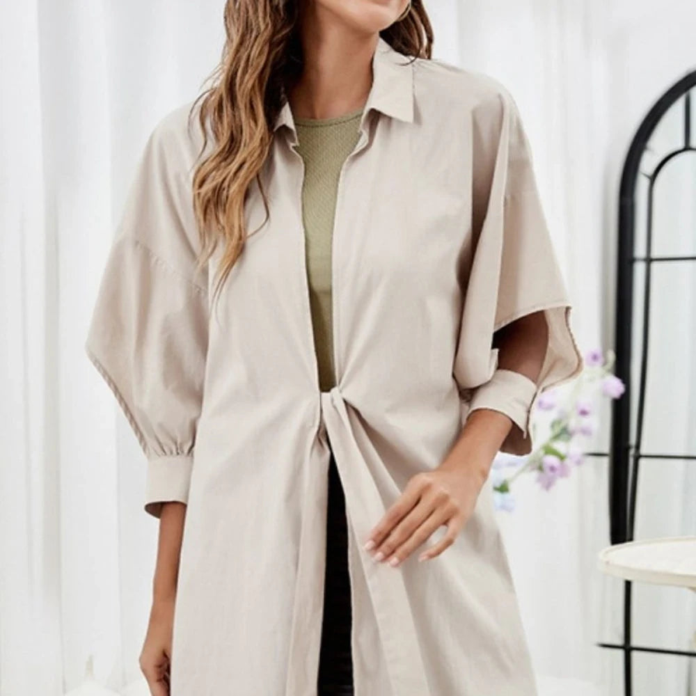 Tie Front Collared Neck Shacket