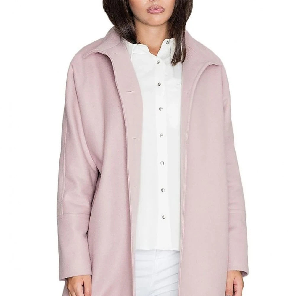Women's Kimono Coat Stand-Up Collar Button Details