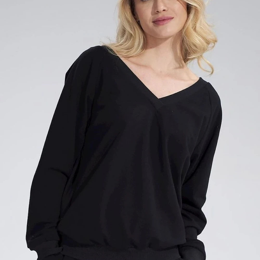 Cotton Ribbed Hem Sweatshirt with Tie Back