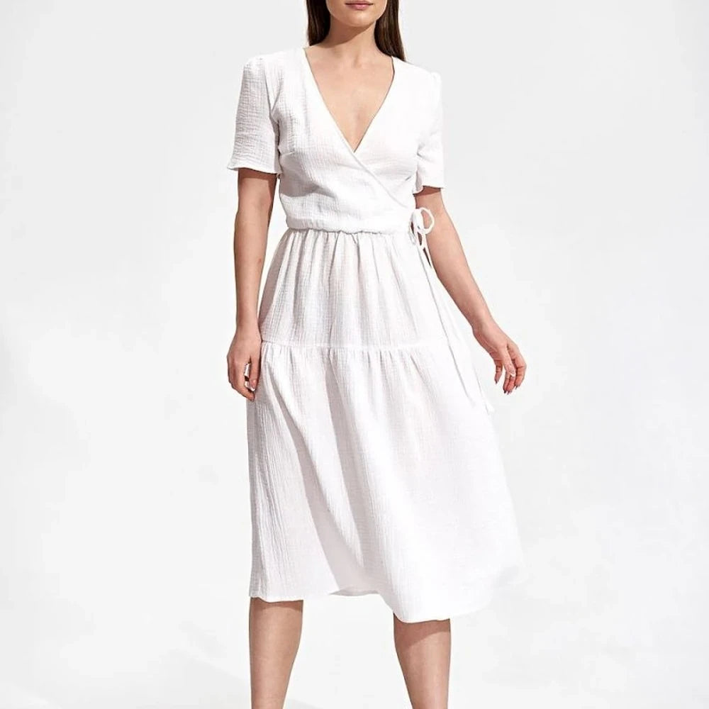 Summer Midi Dress with Envelope Neckline
