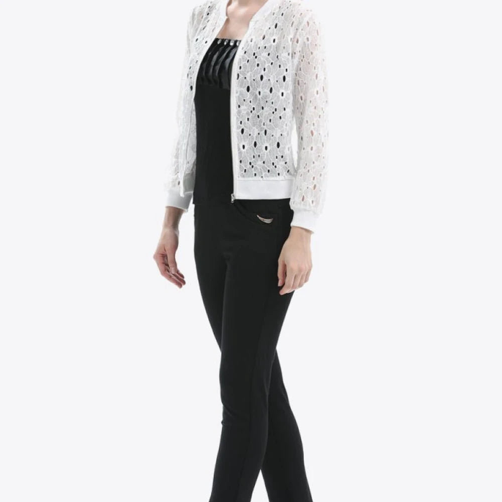 Openwork Zip Up Jacket with Lace