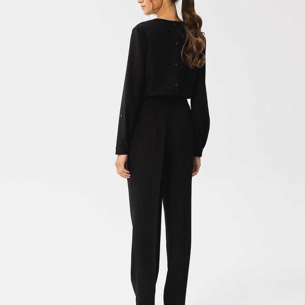 Elegant Slit Neck Jumpsuit with Button Closure