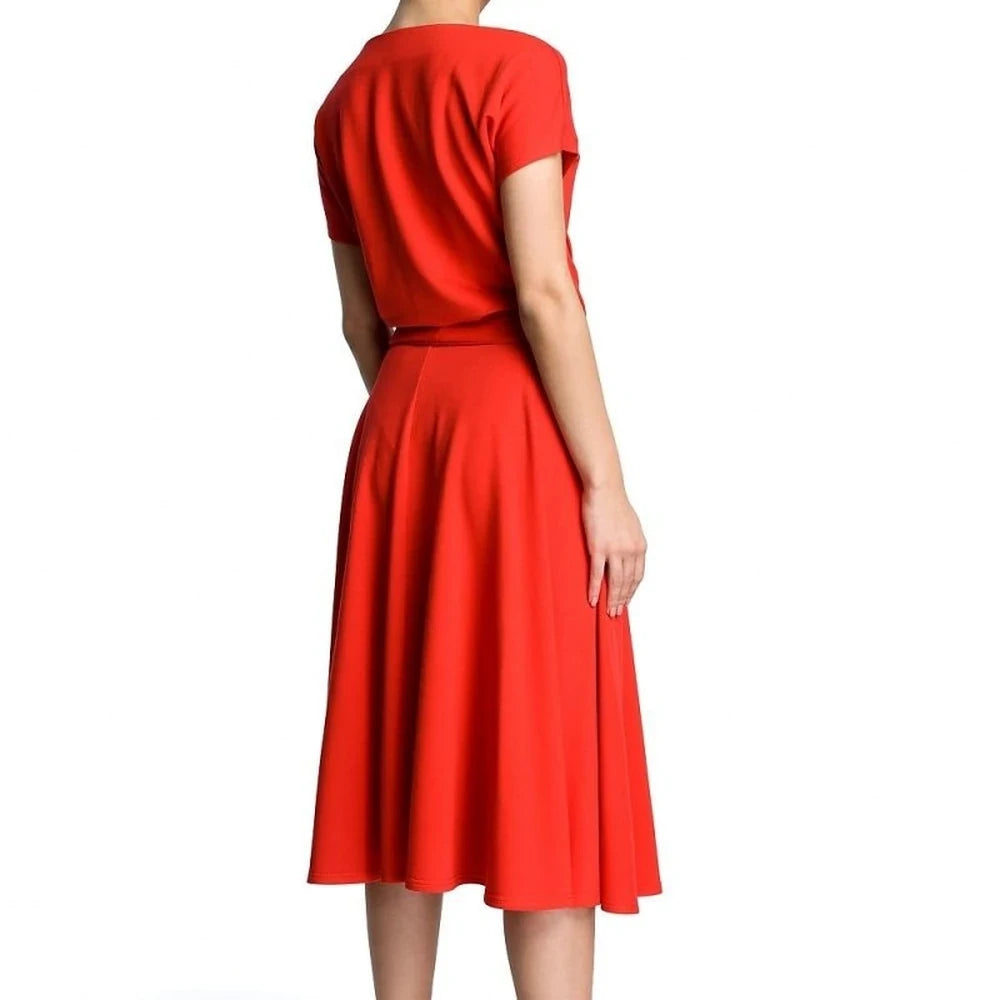 Knee-Length Flared Belted Dress