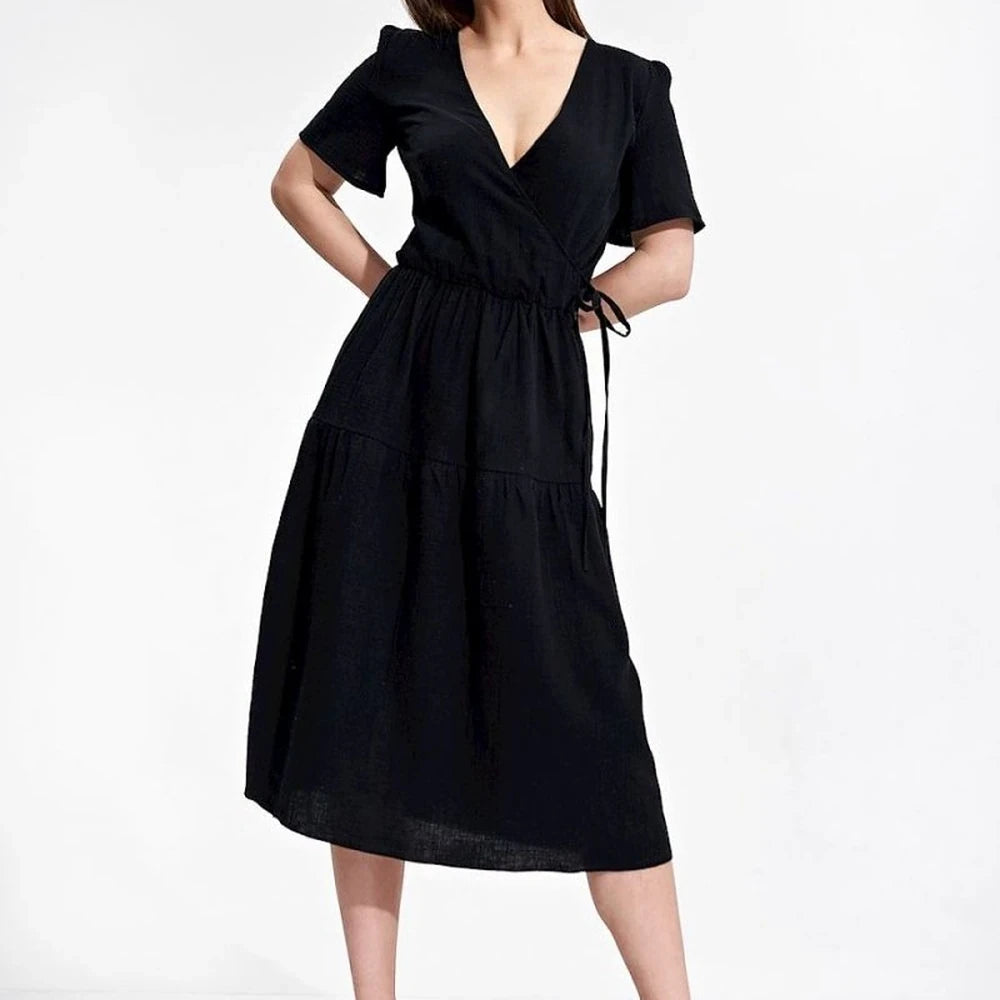 Summer Midi Dress with Envelope Neckline