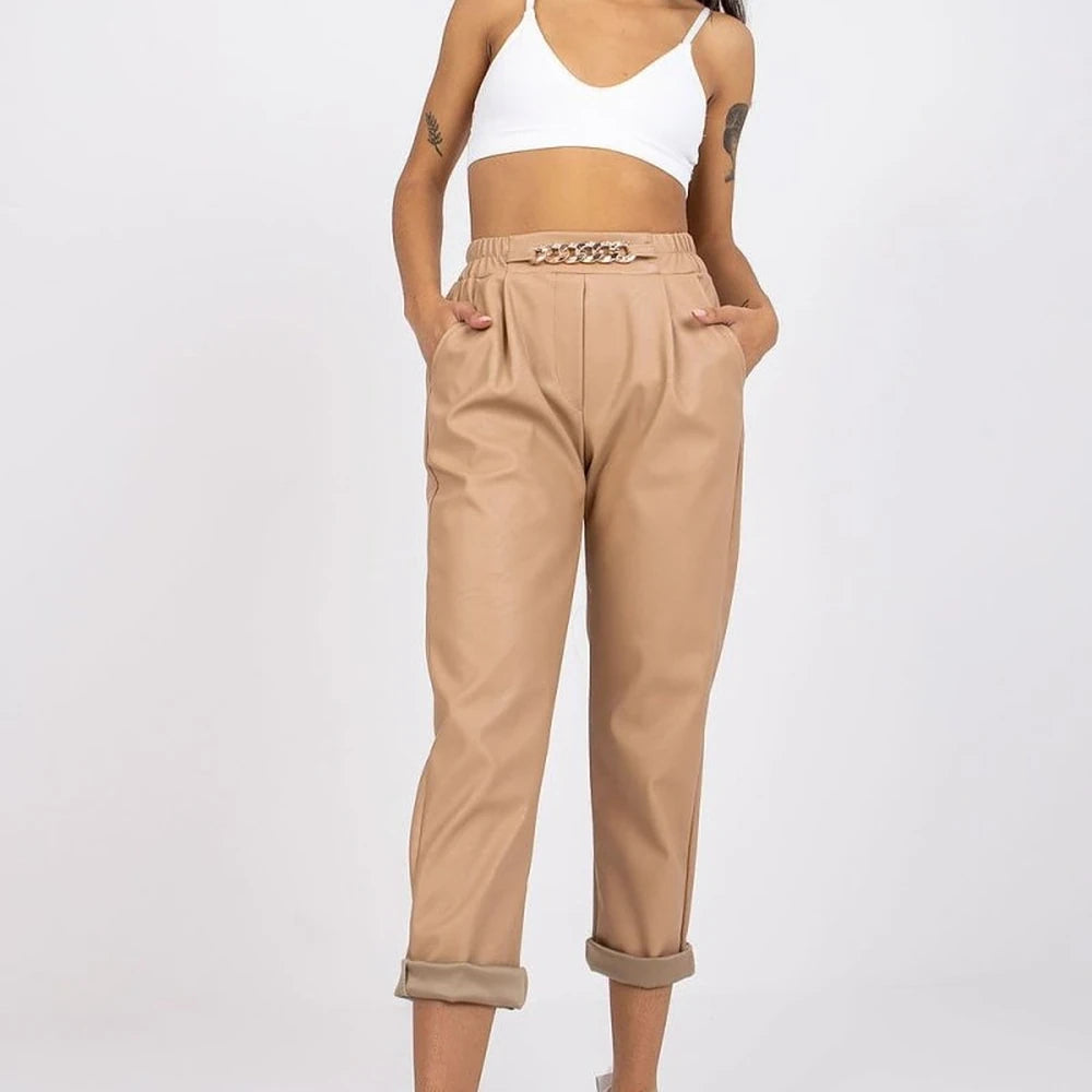Women's 7/8 Length Faux Leather Trousers