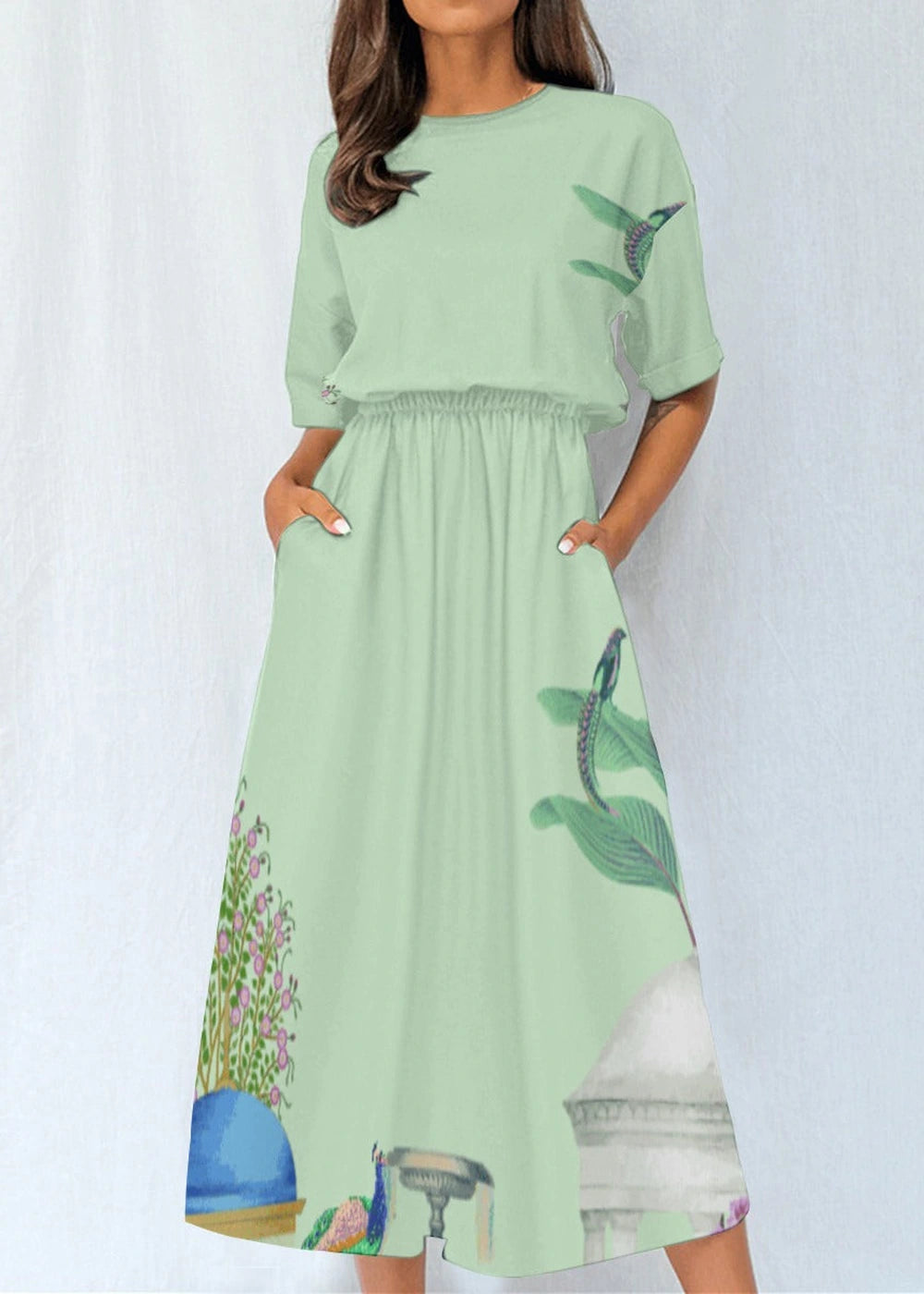 Polyester blend elastic waist dress