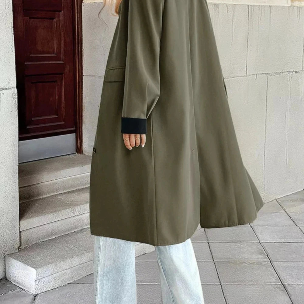 Contrast Collar Button Up Coat