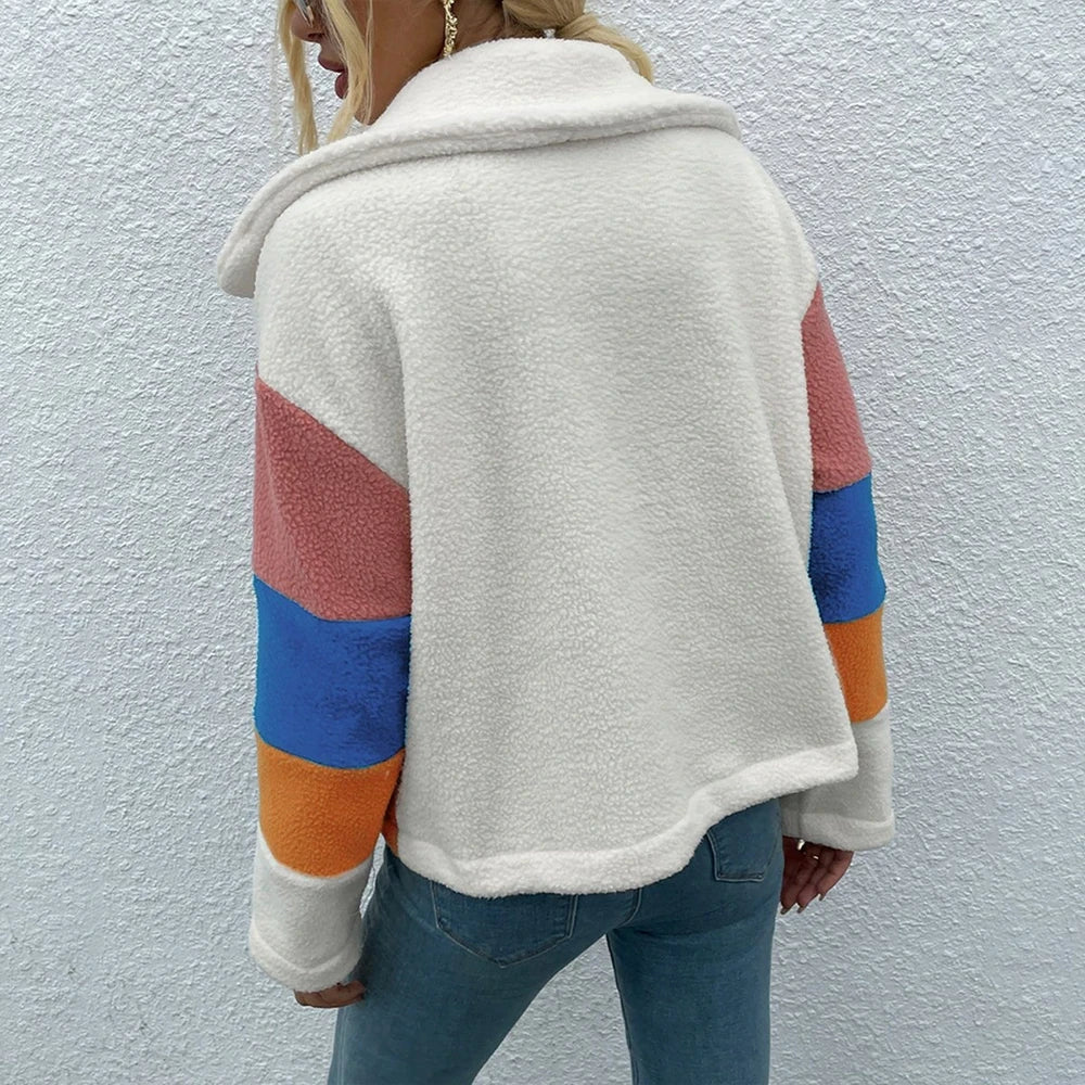 Shiny Color Block Button Down Jacket