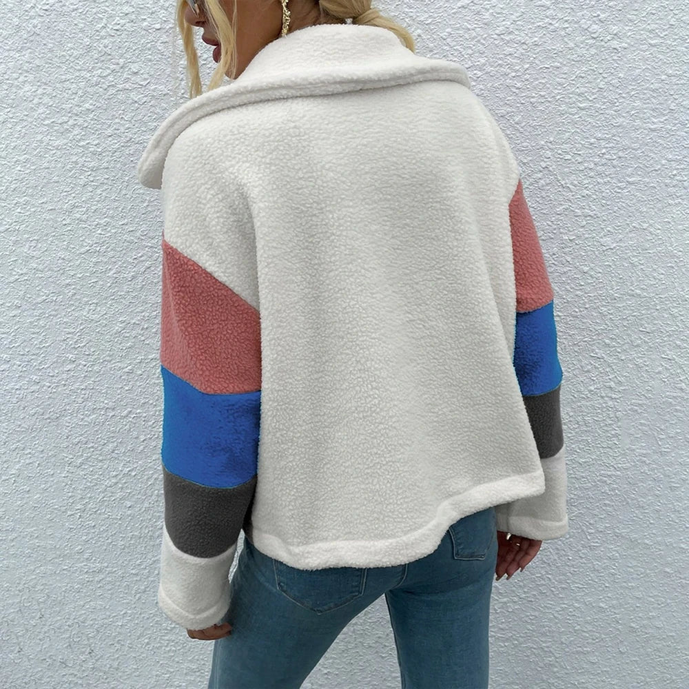 Shiny Color Block Button Down Jacket