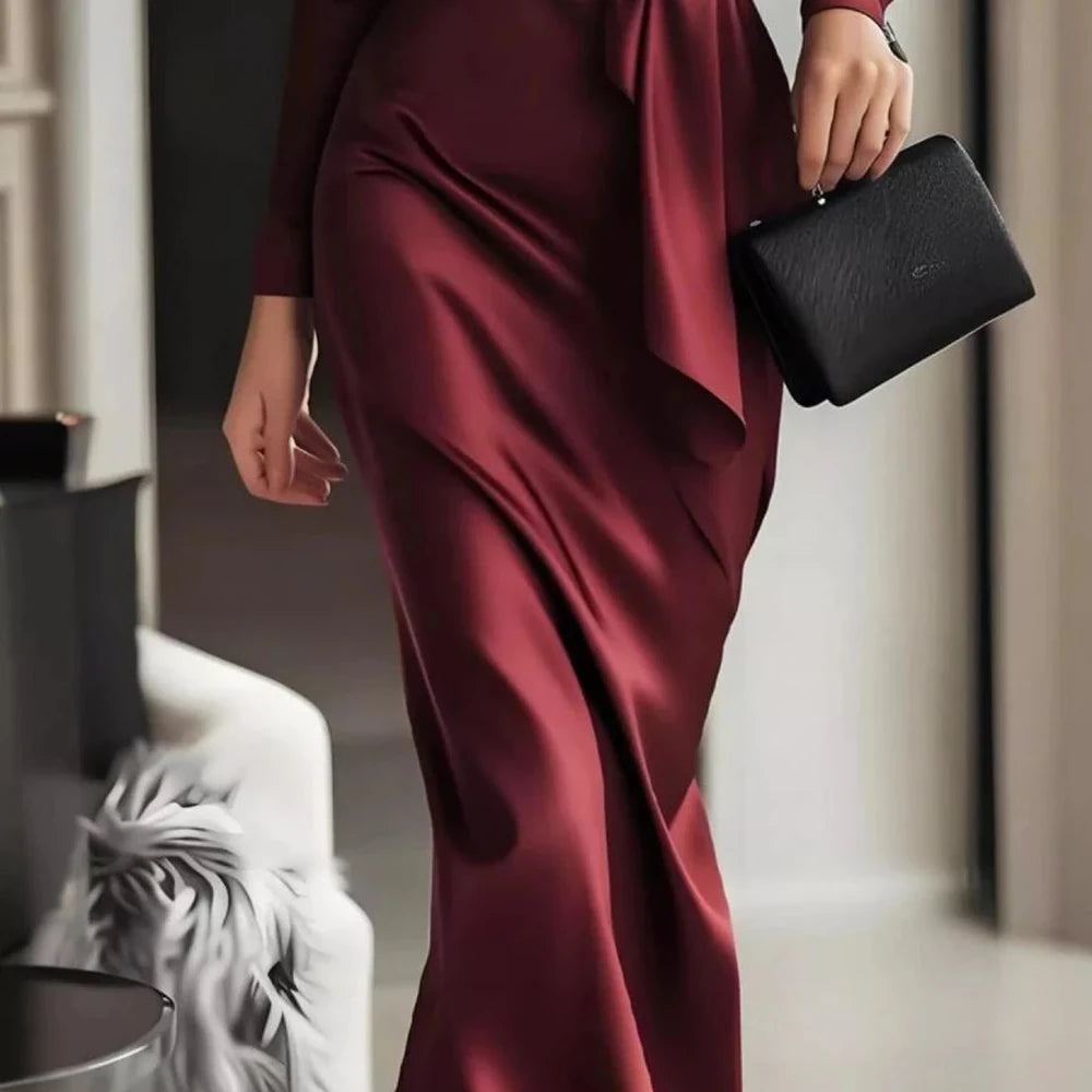 Surplice Satin Long Sleeve Maxi Dress