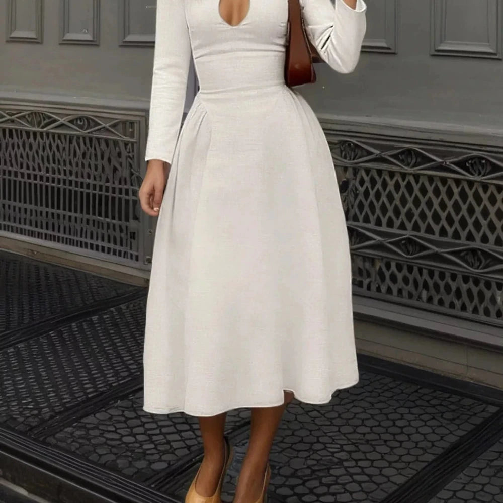 Cutout Long Sleeve A-Line Dress