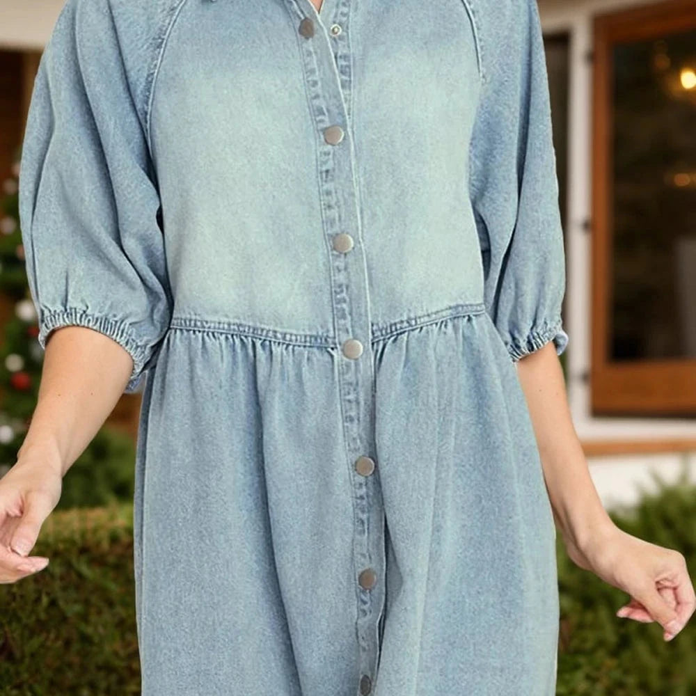 Denim Dress with Raw Hem