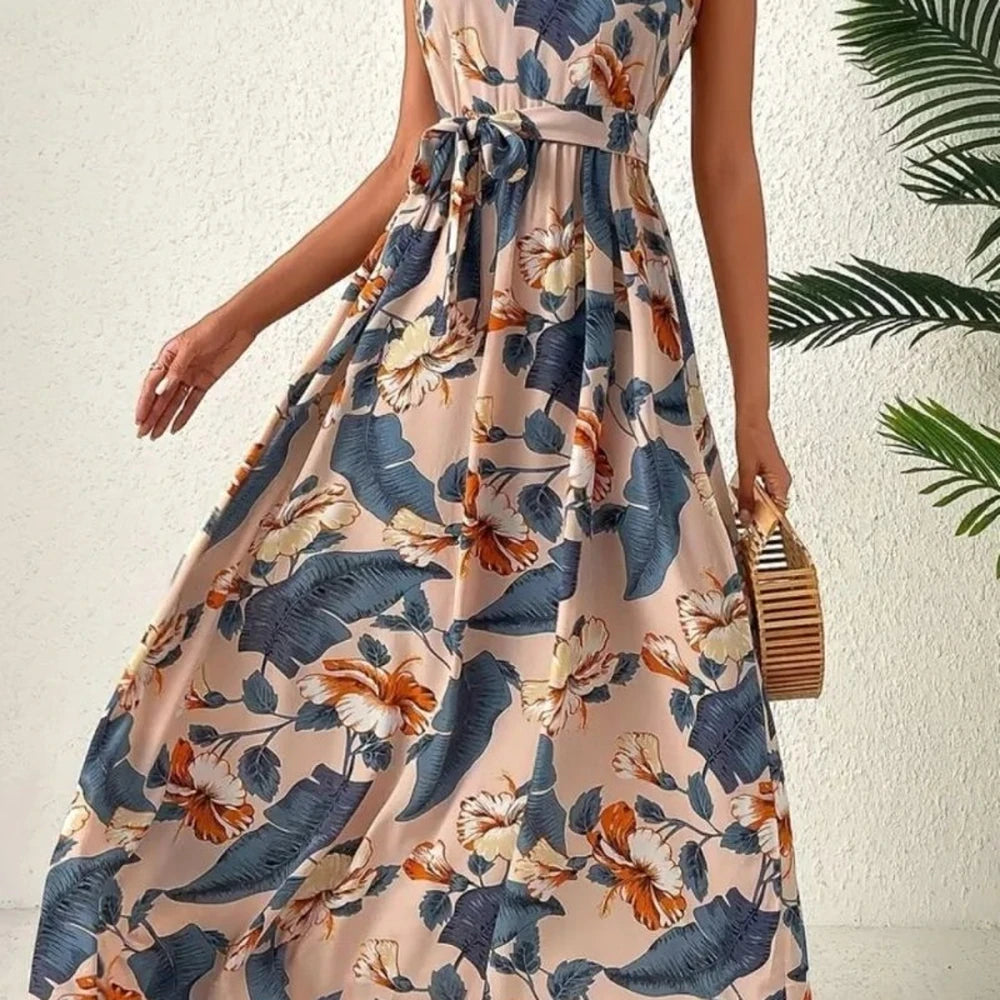Floral Sleeveless Tie-Front Dress