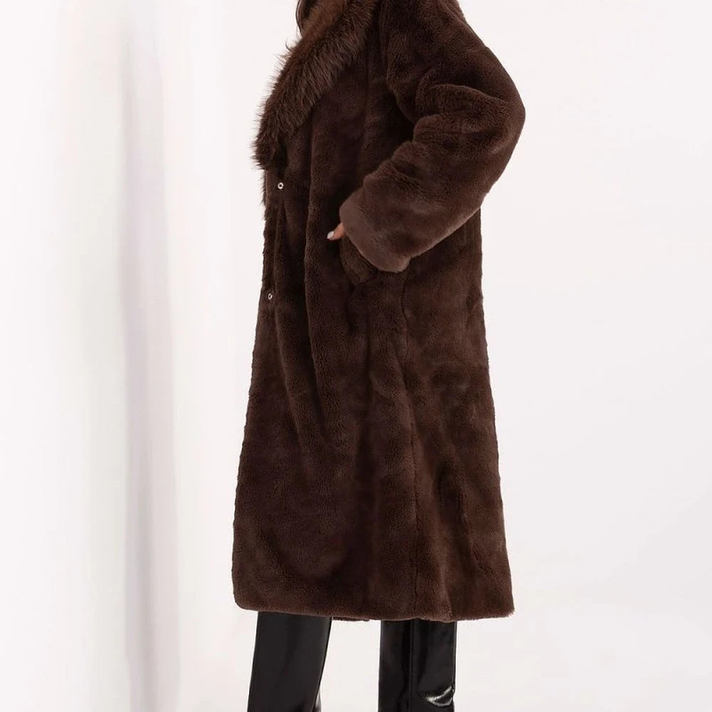 Long Fur Trimmed Polyester Coat