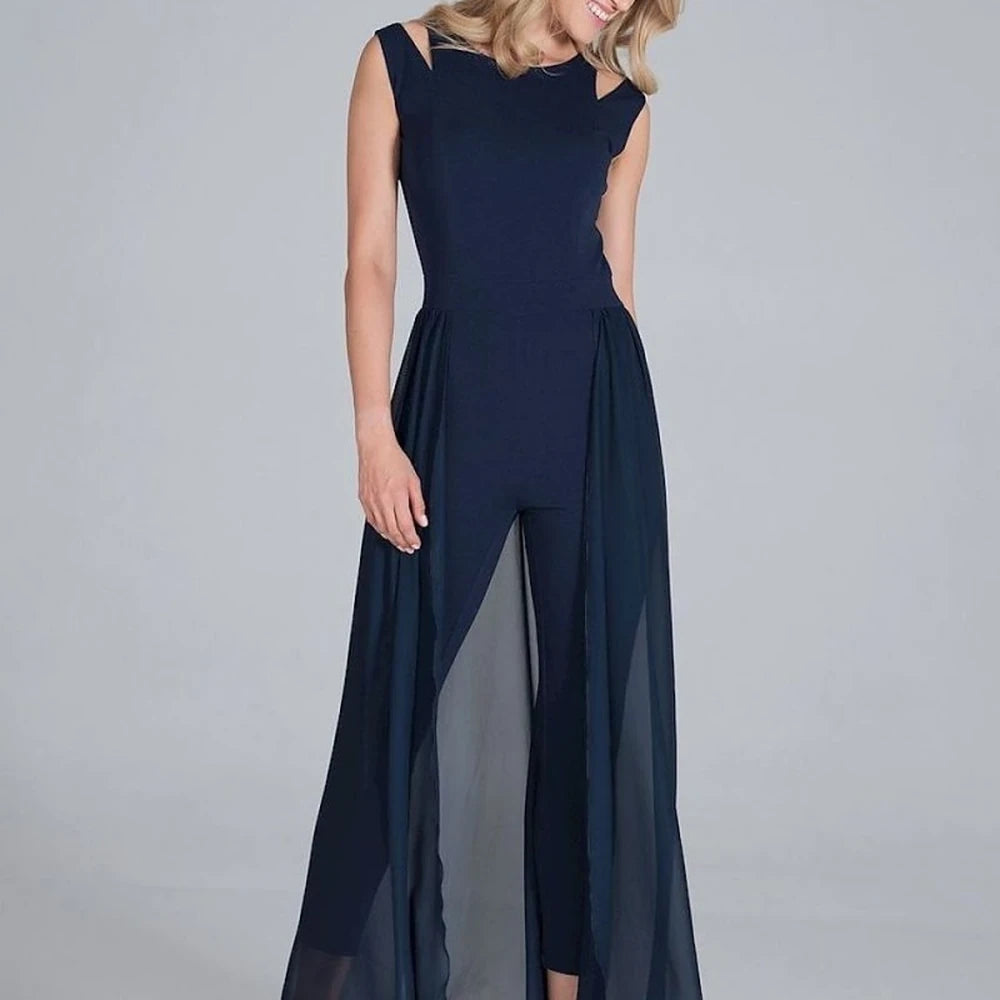 Sleeveless Chiffon Jumpsuit with Slit Skirt