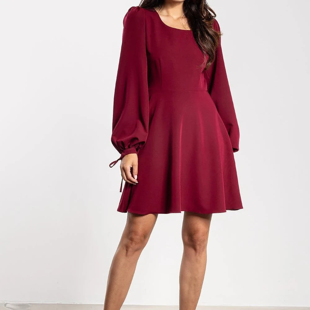 Flared Mini Dress with Puffy Sleeves