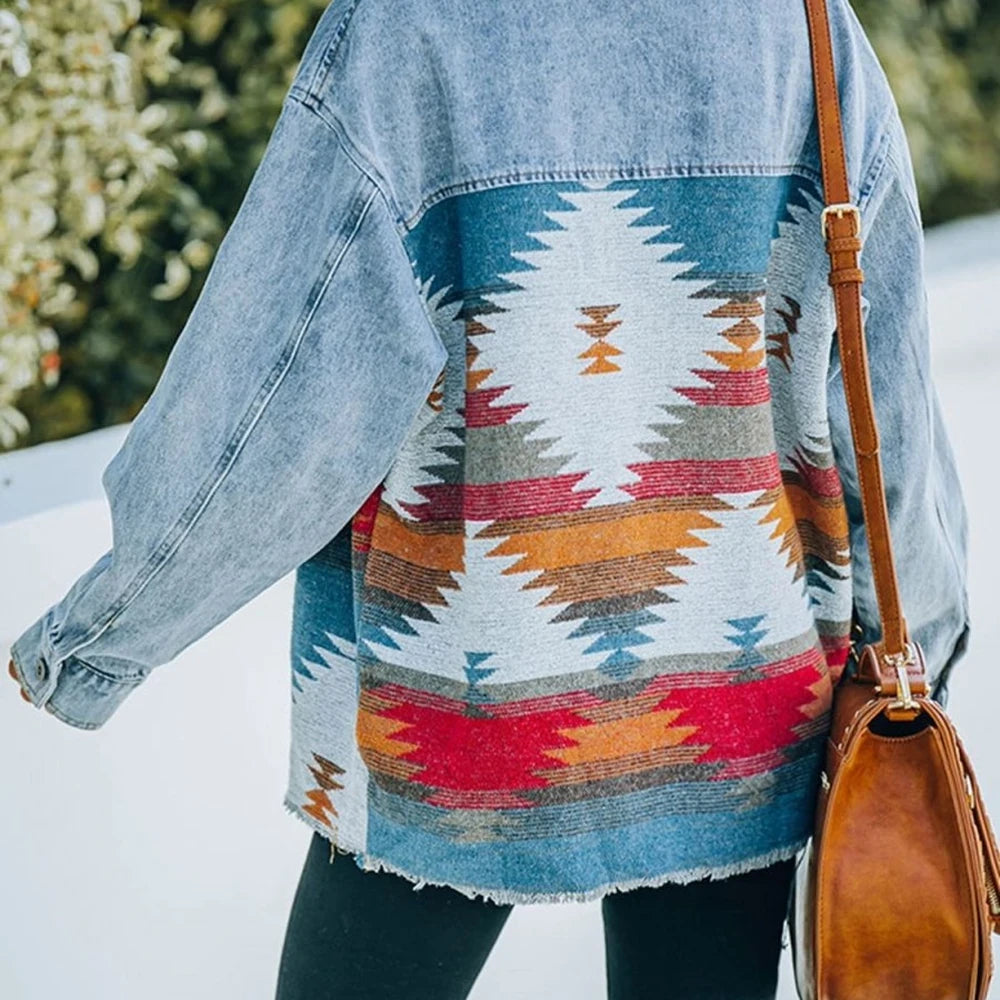 Collared Neck Denim Jacket with Raw Hem
