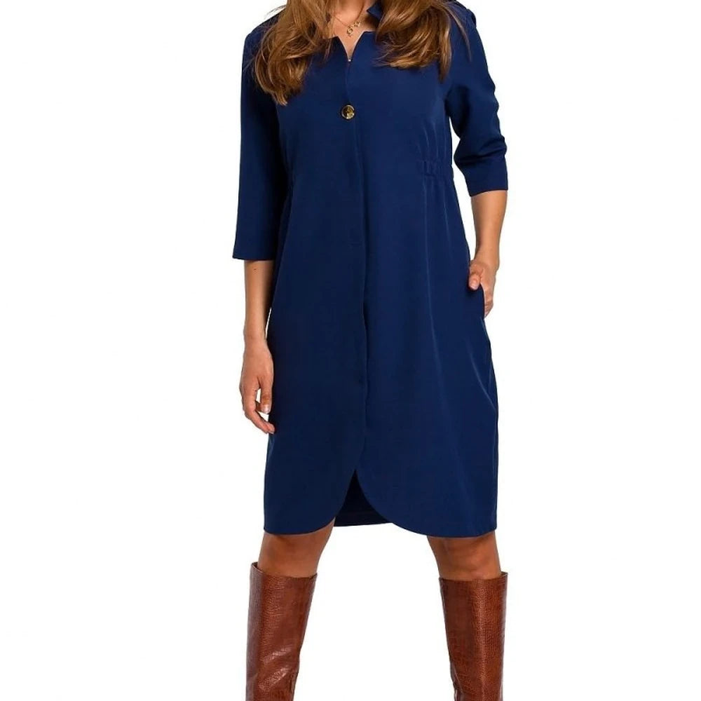 Elegant Navy Midi Shirt Dress