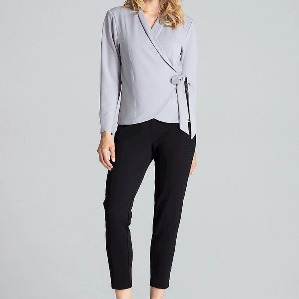 Red Tie Waist Blouse with Long Sleeves