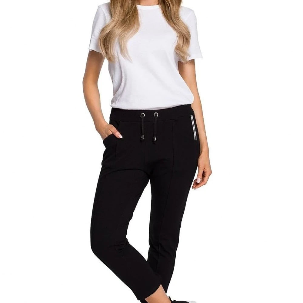 Women's Cotton Blend Trousers with Elastic Waist