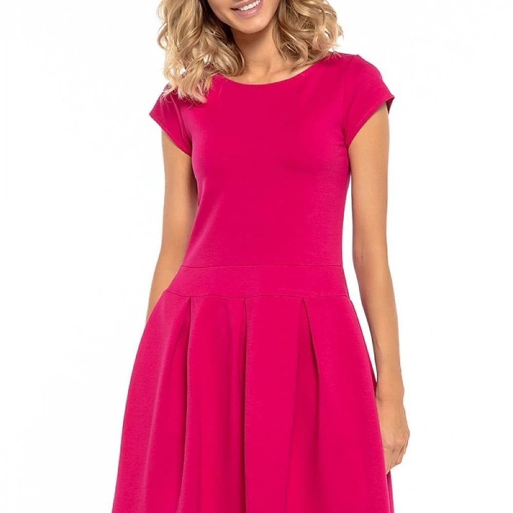 Elegant Pleated Day Dress Boat Neck