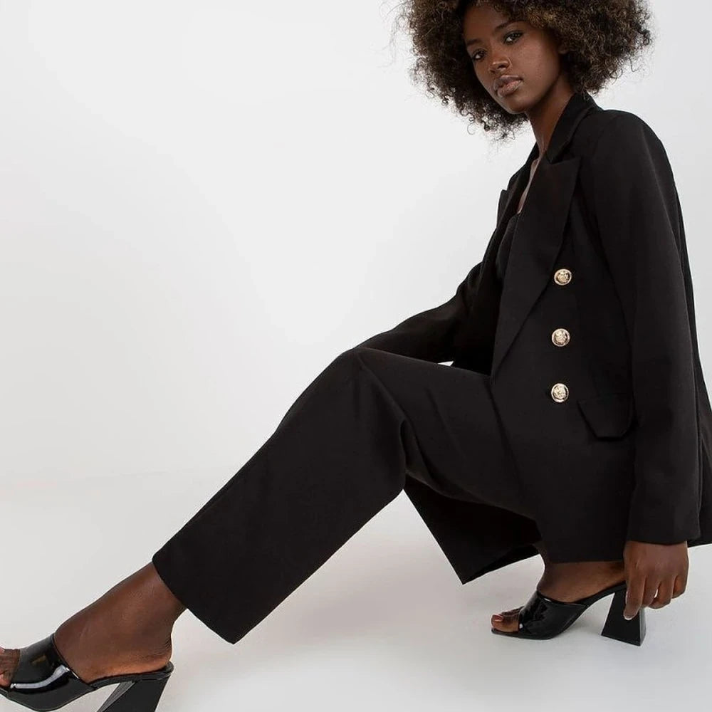 Lined Buttoned Blazer with Shoulder Pads