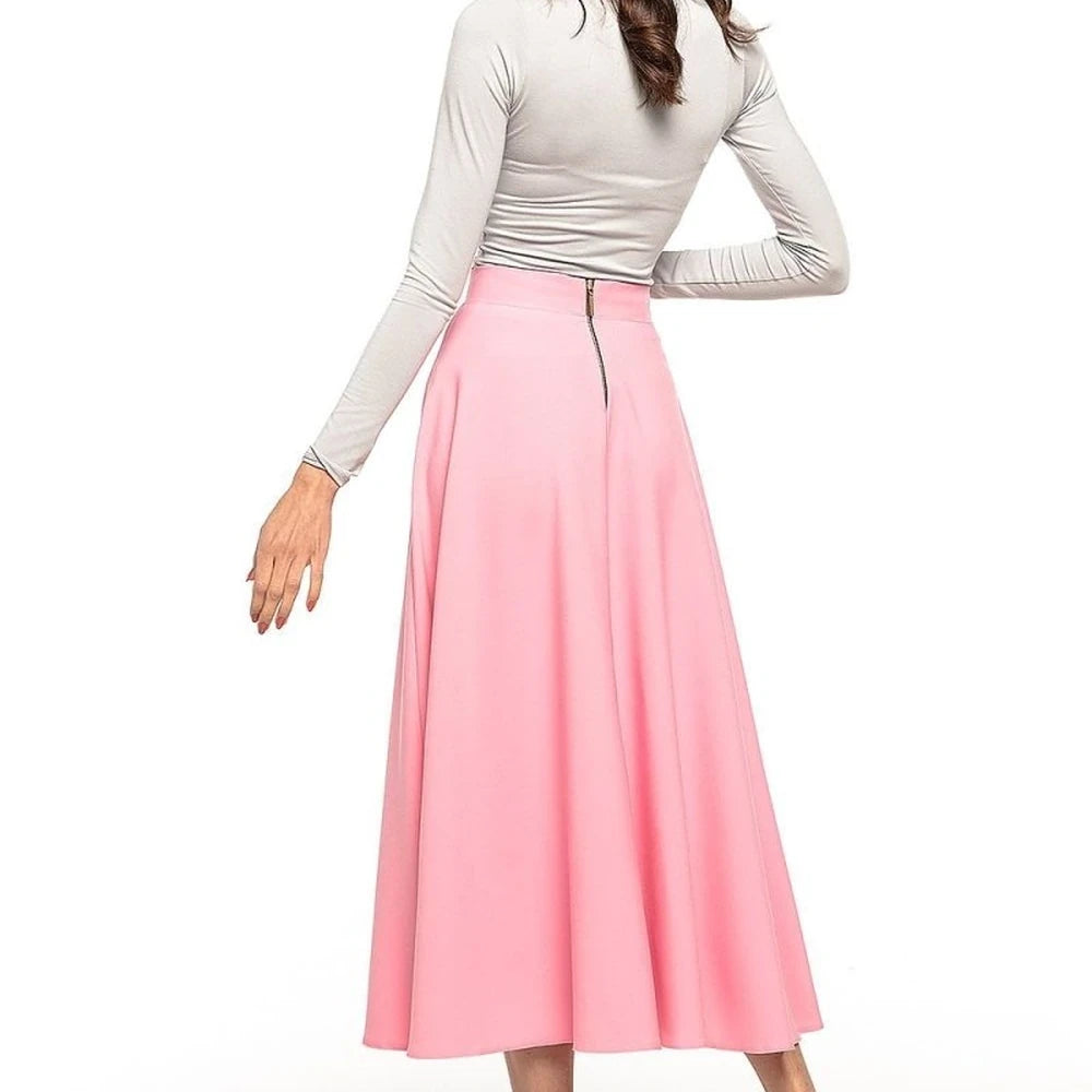 Midi Skirt with Belt and Zipper Detail