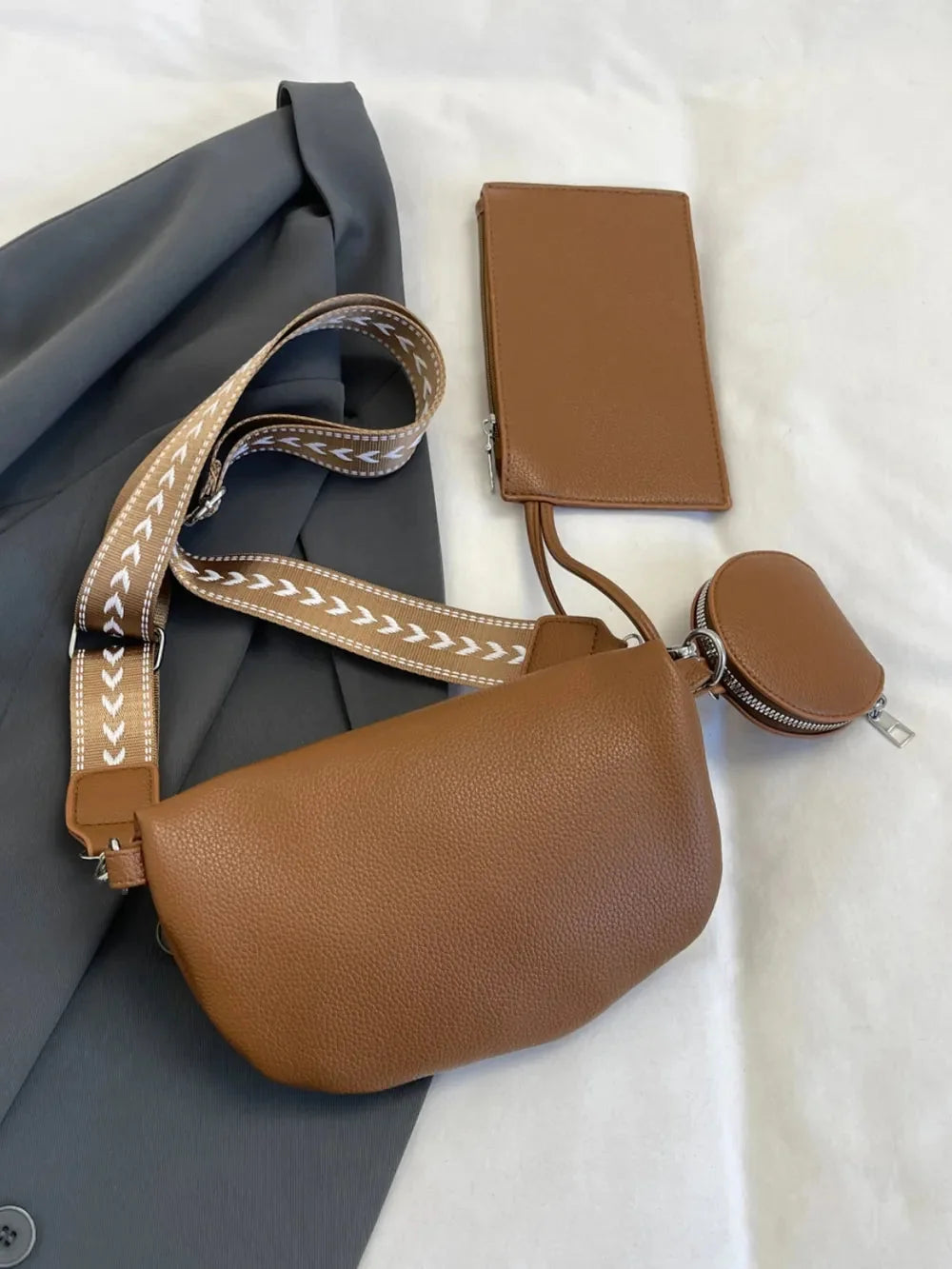Brown PU Leather Crossbody Bag with Coin Purse