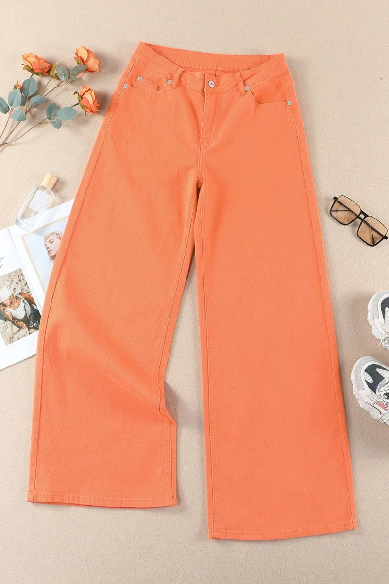 Orange wide-leg jeans with a regular fit.