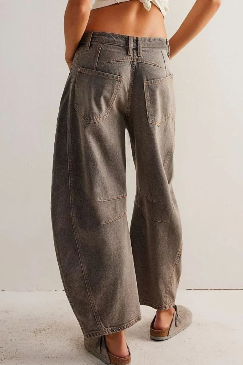 Olive brown wide leg jeans with pockets
