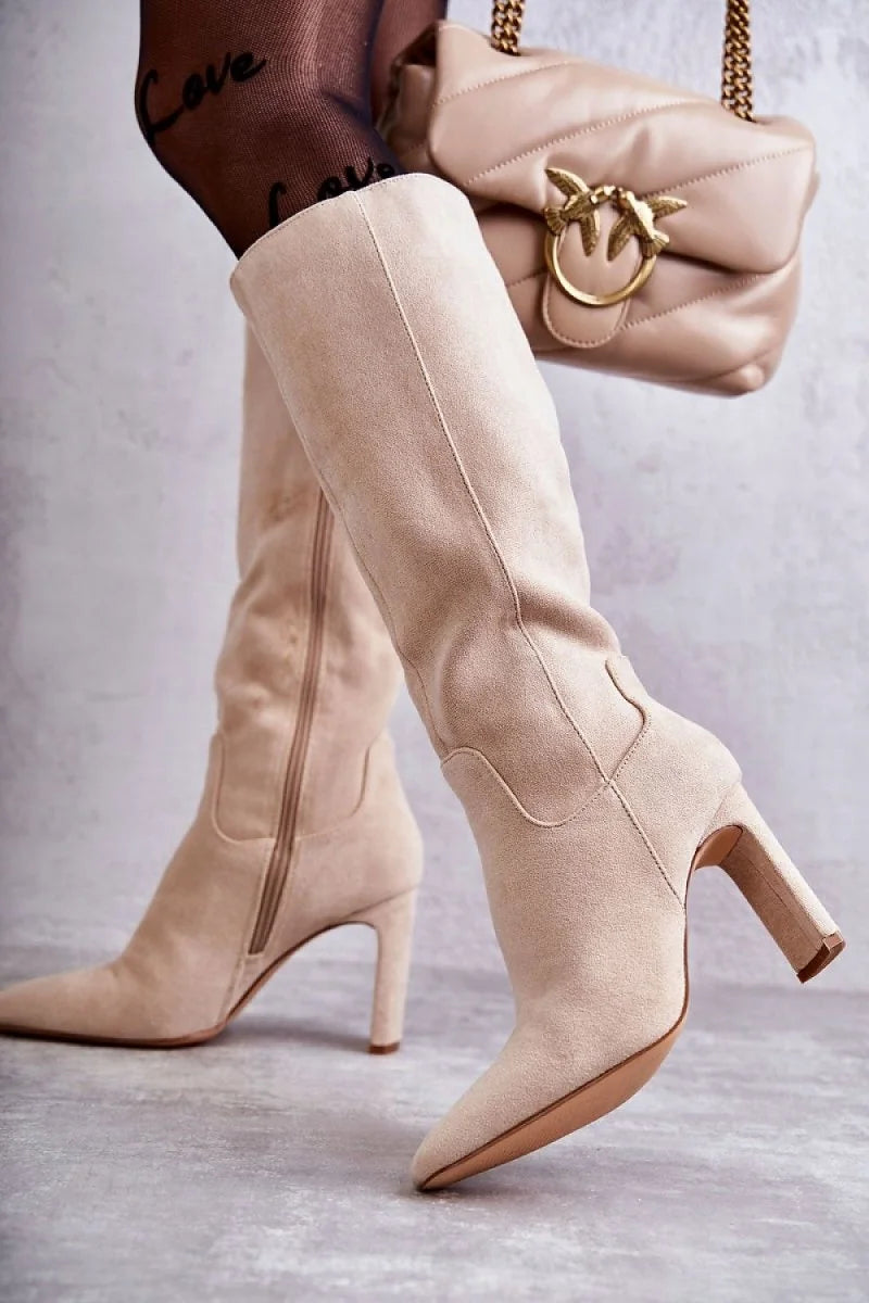 Knee-High Heel Boots with Side Zipper