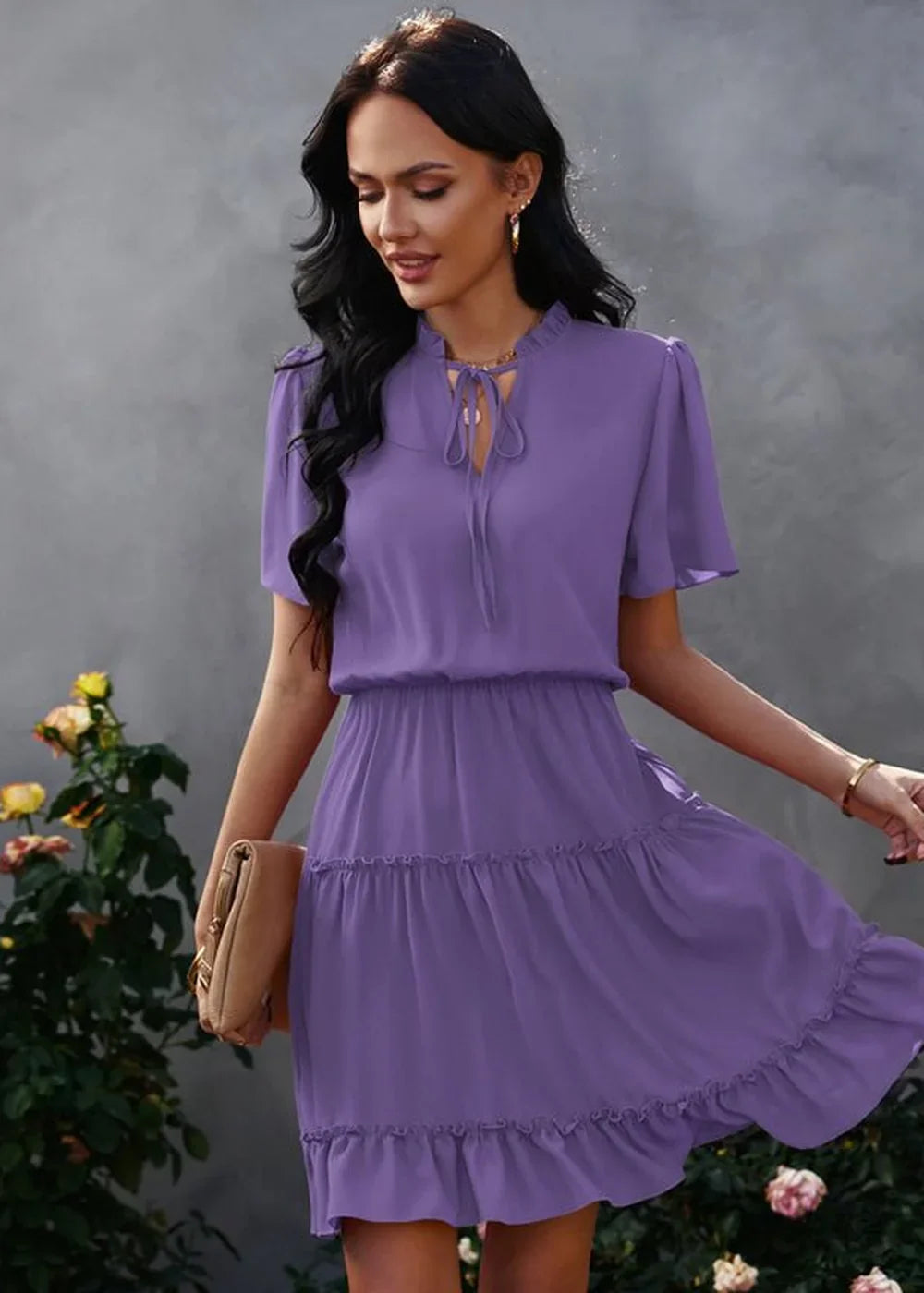 Lavender high neck ruffle dress