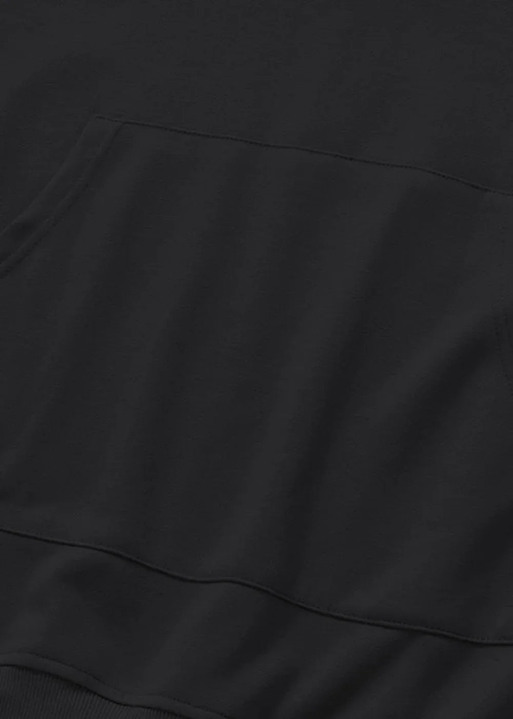 Close-up of a black hoodie pocket with subtle texture and stitching.