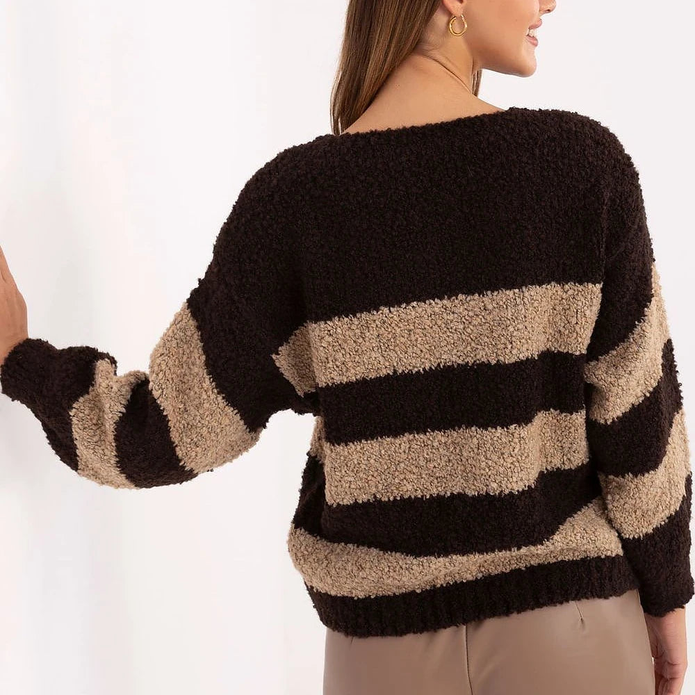 Brown Striped V-Neck Sweater