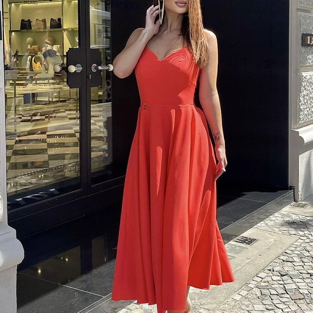 Midi Strap Dress with Zipper