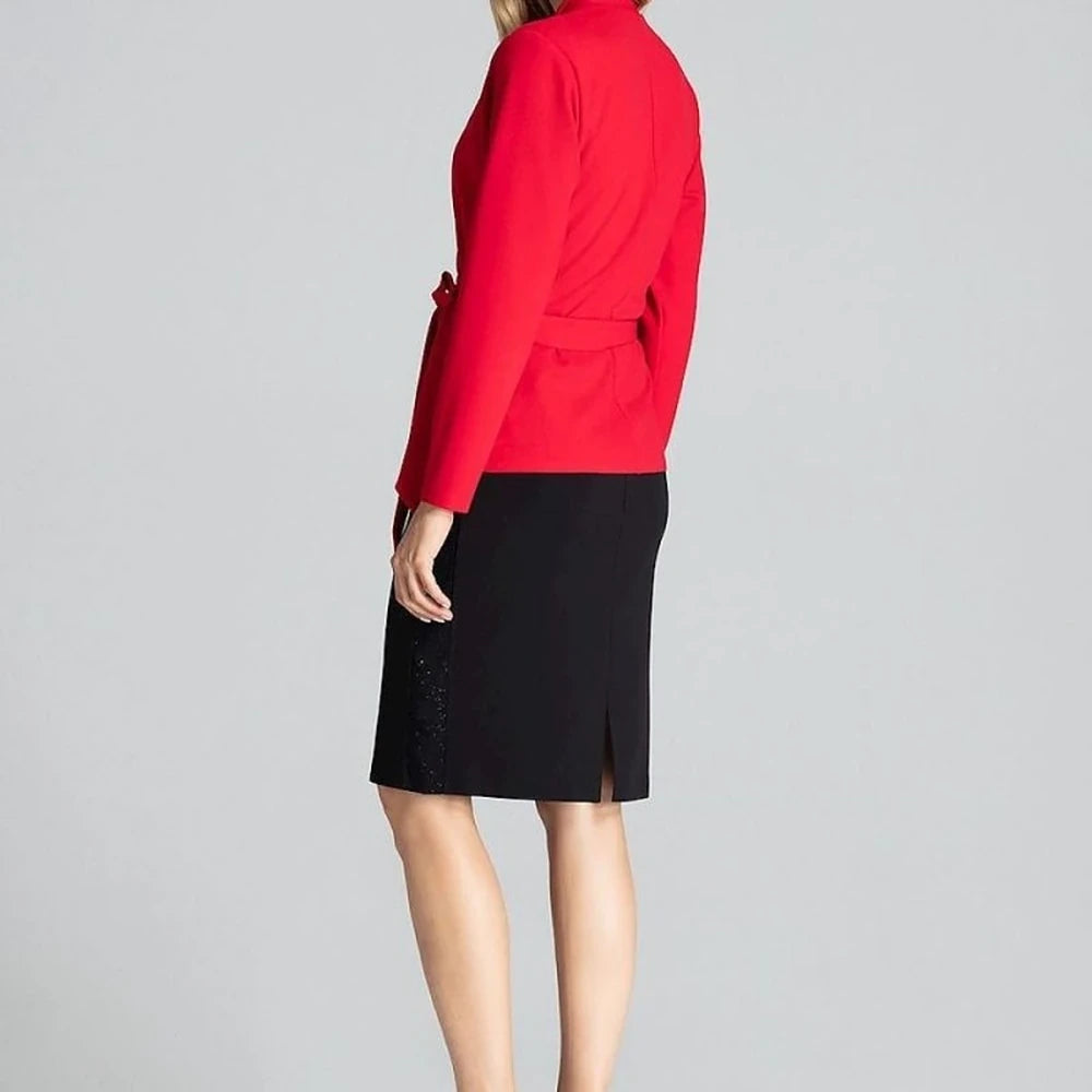 Red Tie Waist Blouse with Long Sleeves