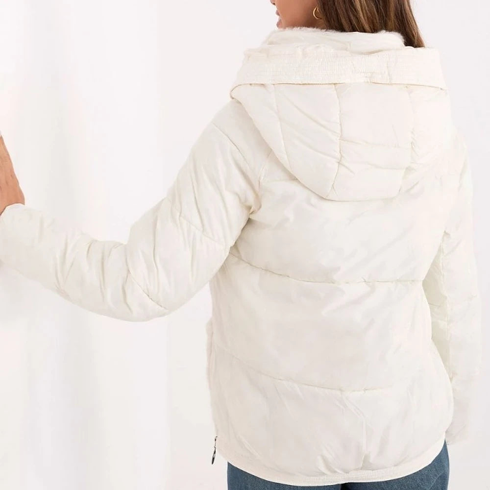 Beige Quilted Hooded Down Jacket
