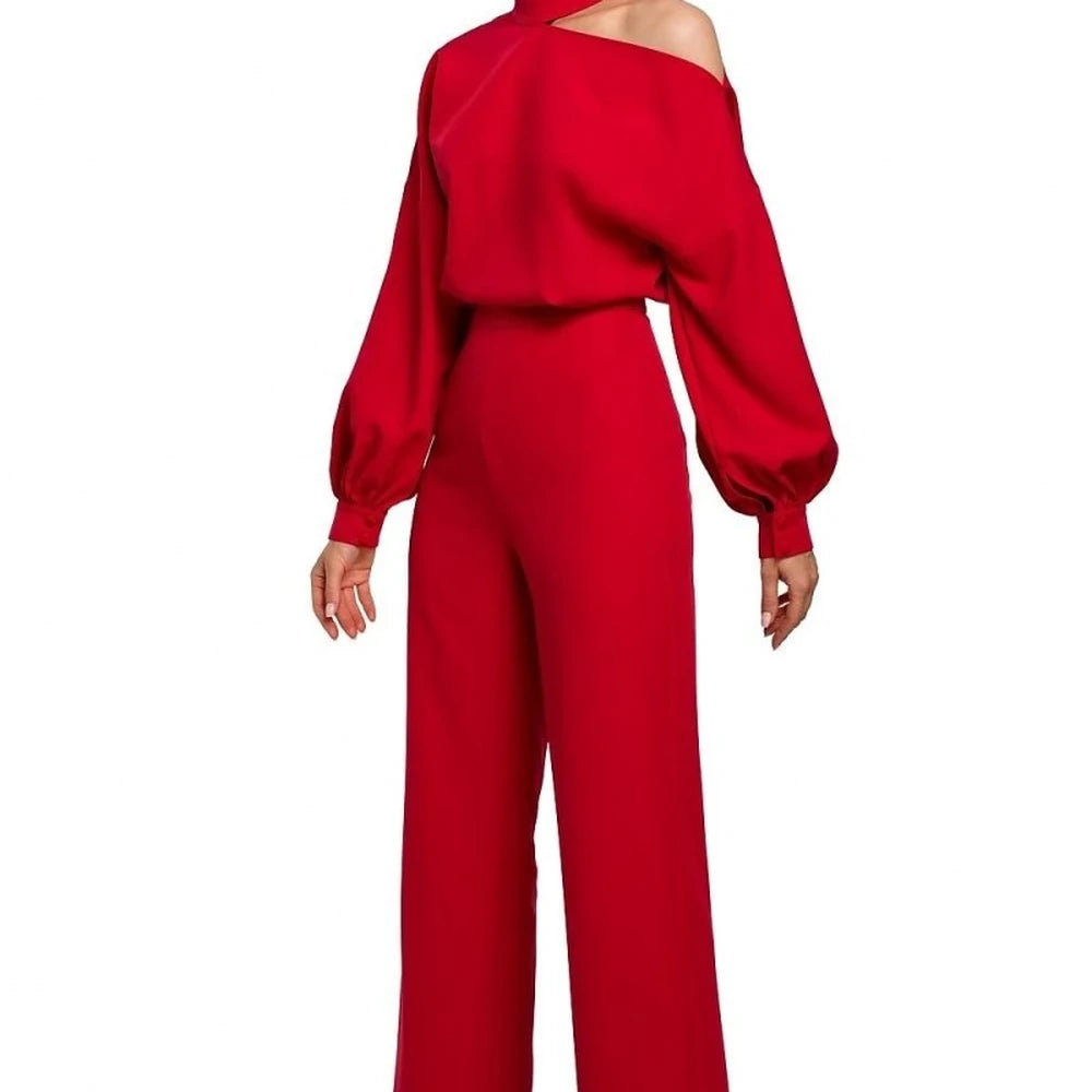 Elegant Jumpsuit with Buffet Sleeves & Slit Neckline