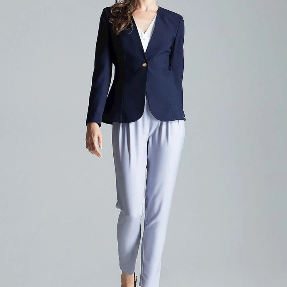 Patterned One-Button Jacket with No Lapels