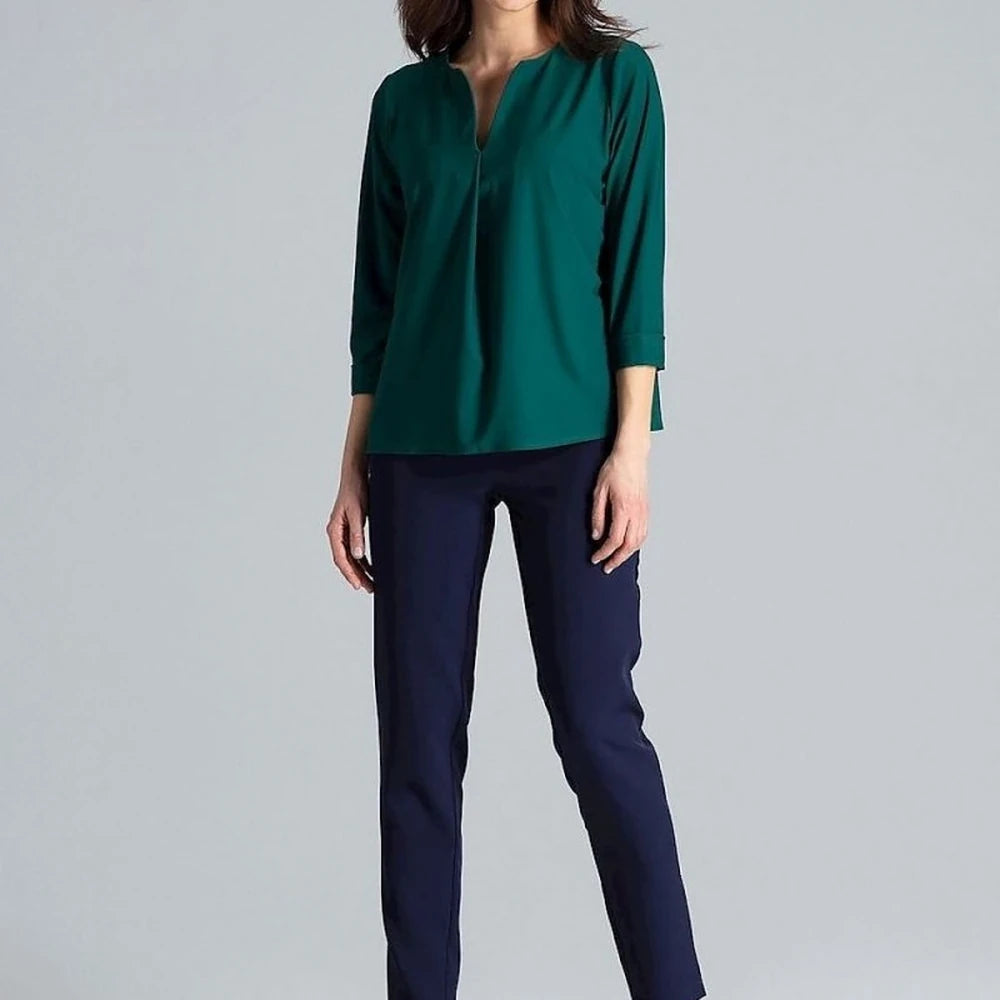 Women's Long Sleeve Pleated Blouse