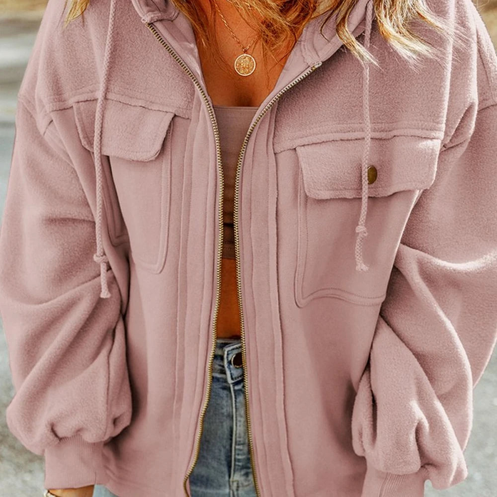 Zip-Up Drawstring Hooded Jacket