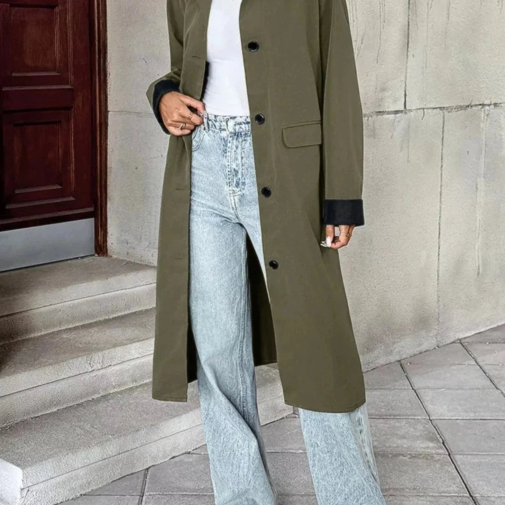 Contrast Collar Button Up Coat