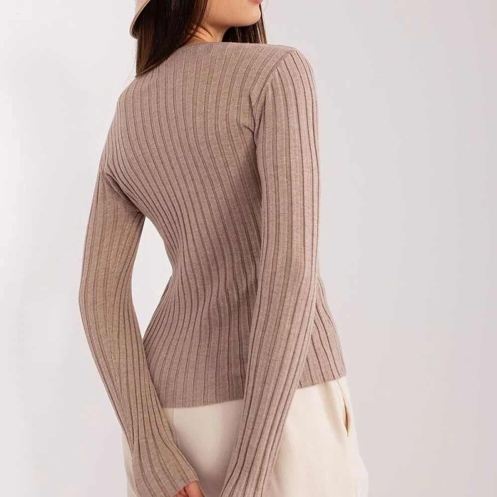 Ribbed Knit Round Neck Sweater