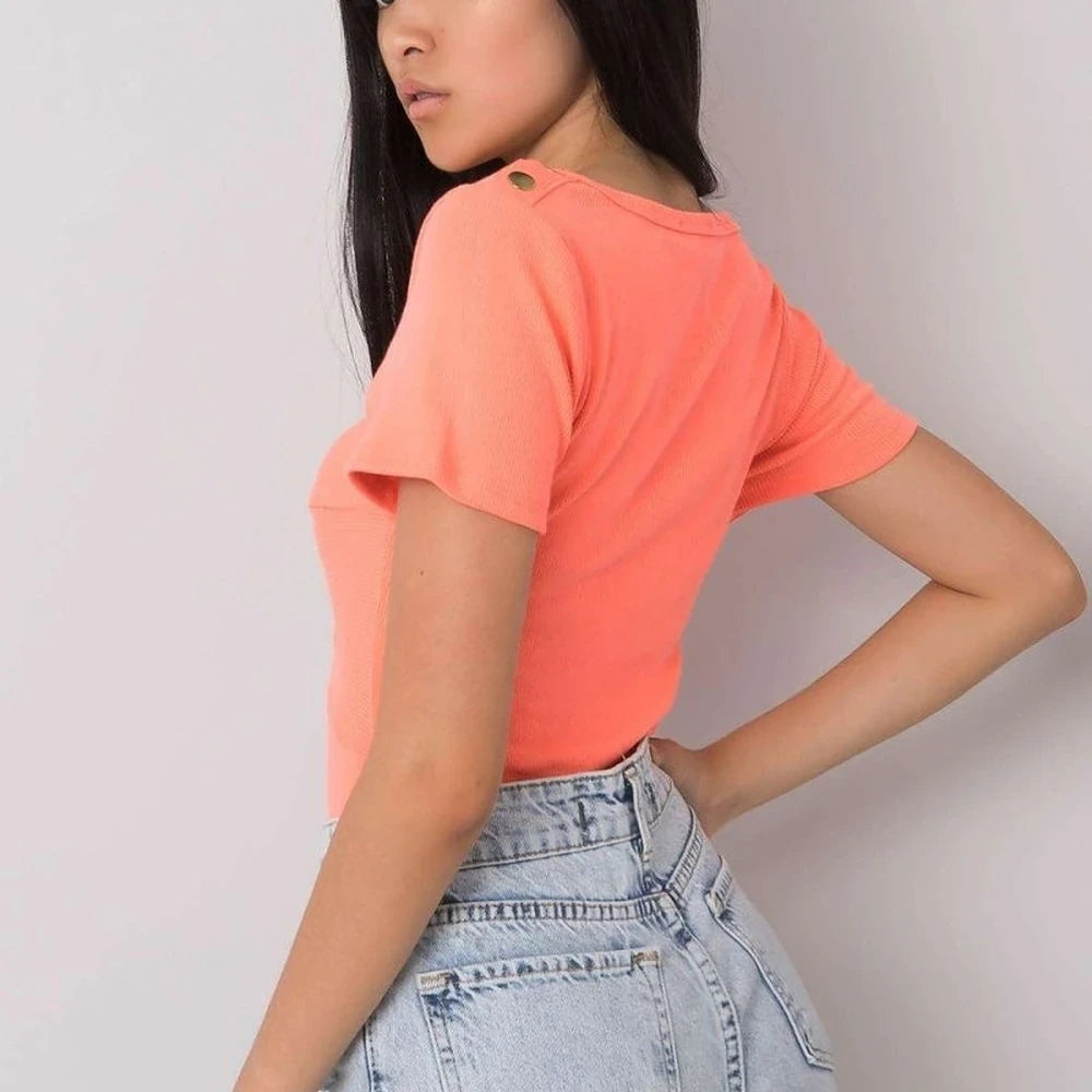 Ribbed Knot Blouse with Heart Neckline