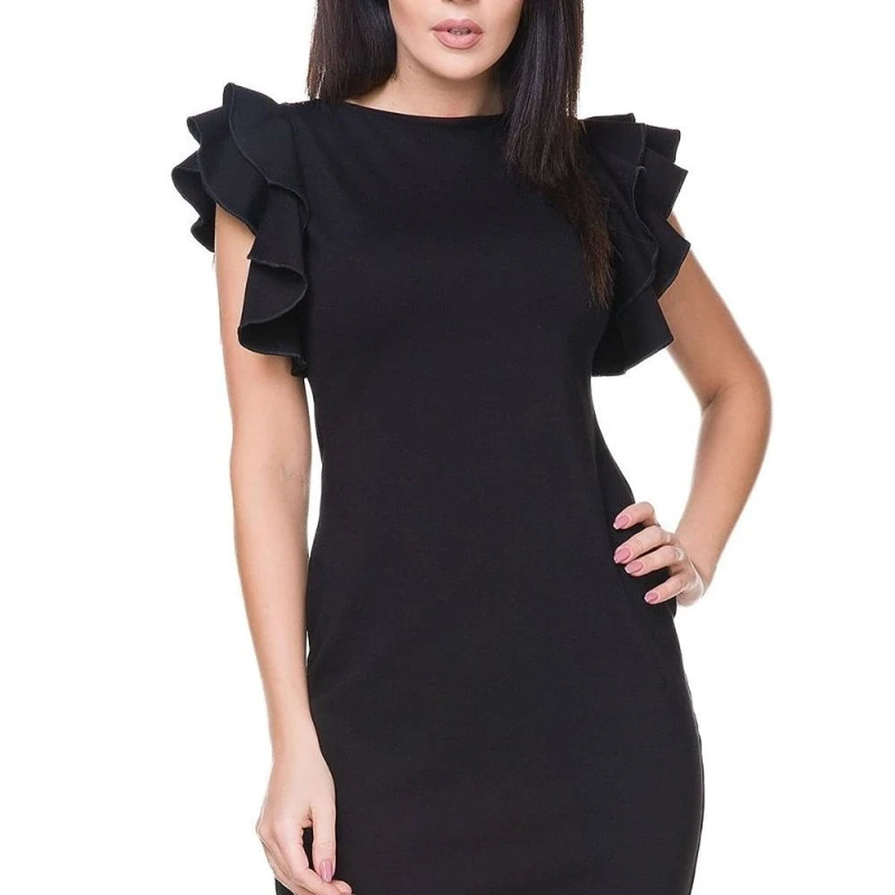 Knitted Evening Dress with Frill Sleeves