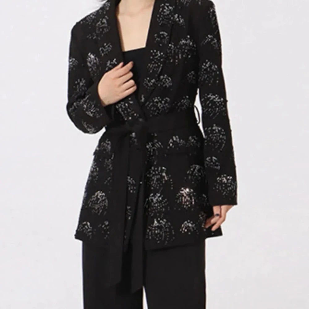 Rhinestone Button Down Long Sleeve Blazer