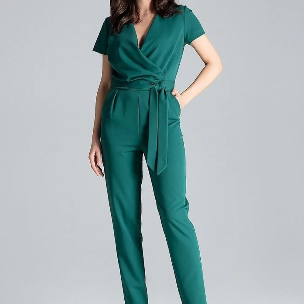 Short Sleeve Jumpsuit with Tie Waist