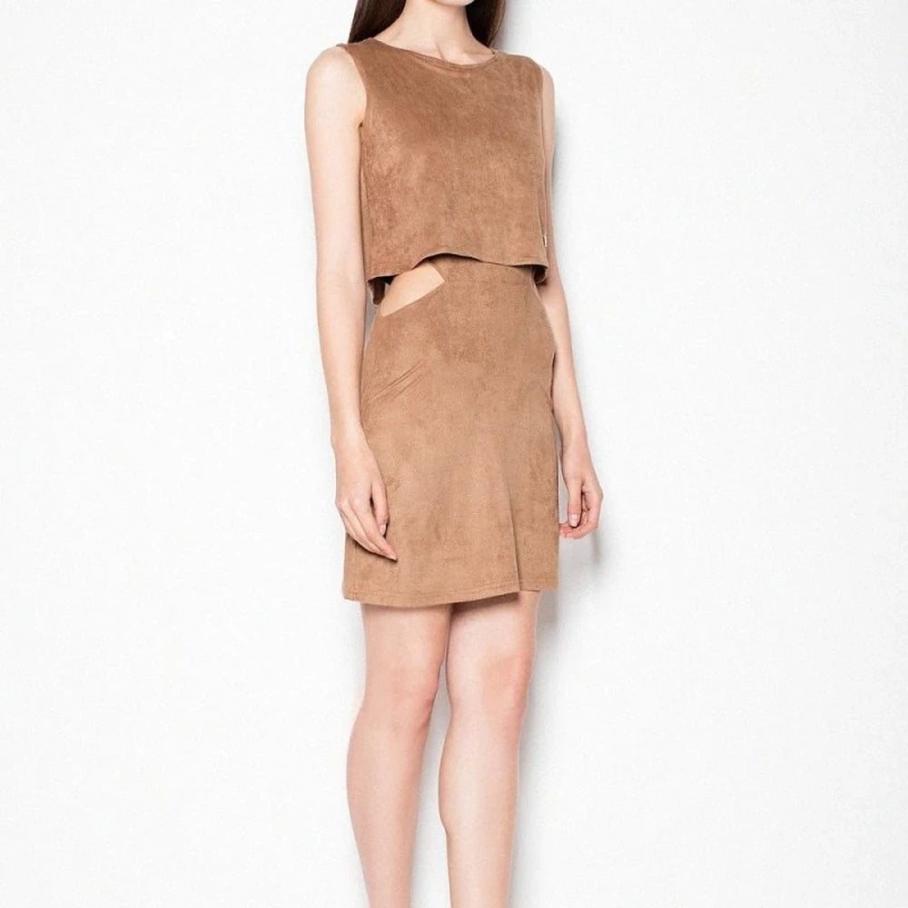 Suede-Like Day Dress with Cut-Outs